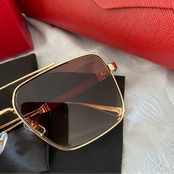 Cartier Wooden Temple Brown Square Sunglasses - Picture 5 of 9